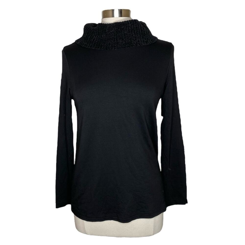 Chicos Weekends CoziSoft Fleece Backed‎ Cowl Neck Top Black Women's 0 NEW